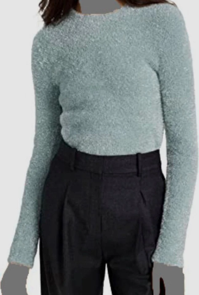 Vince Women's Blue Metallic Lurex Eyelash Pull-Over Sweater Size M