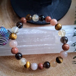 Positivity Crystal Healing Bead Bracelet Gift For Him Or Her Citrine Tigers Eye - Picture 1 of 9