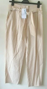 Warehouse Yellow Trousers Sz 10 Stripe Cotton Belt 40s Landgirl   - Picture 1 of 8