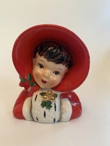 Relpo Christmas Girl Lady Head Vase Planter 1956 308A - Picture 1 of 6