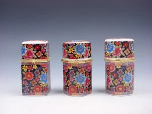 Juego de 3 portadientes dorados dorados dorados dorados con flores de porcelana #08142203 - Imagen 1 de 5