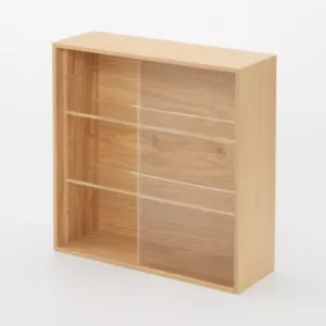 MUJI MDF Oak Wood Collection Stand with Acrylic Sliding Doors New - Picture 1 of 6