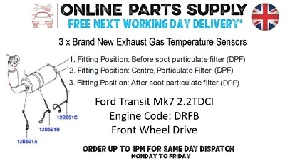 Sensores de temperatura de gases de escape para Ford Transit 2.2 TDCi MK7 antes después y en DPF - Nuevos Foto 1 de 4