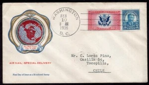 2492 US TO CHILE CIRCULATED FDC COVER 1936 WASHINGTON, D.C. - TOCOPILLA - Bild 1 von 2