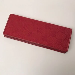 GUCCI Guccissima Authentic Vtg Leather/Canvas Pen Case EUC RED Rare Color! ITALY - Picture 1 of 9