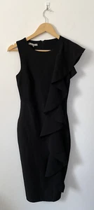 Oasis Black Sleeveless Round Neck Smart Pencil Dress With Side Frill Size 8 NWT. - Picture 1 of 7