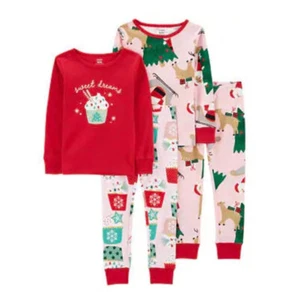 NEW Carters Kids' 4-piece Holiday Pajamas, PINK size 6 - Picture 1 of 5