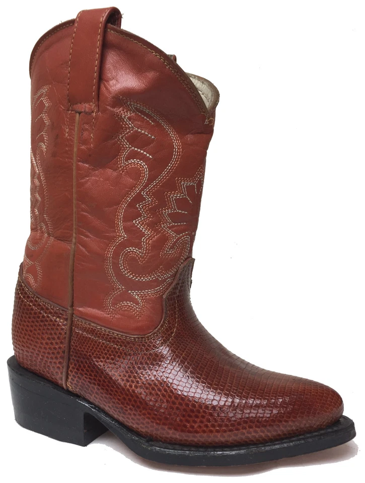 Niños Niños Niños Coñac Rojo Lagarto Piel Teju Cuero Genuino Botas Vaqueras Occidentales 10.5 Foto 1 de 4