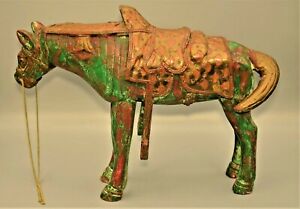 Antique Vintage Chinese Original Wood Carved Horse Copper Saddle Figurine Statue