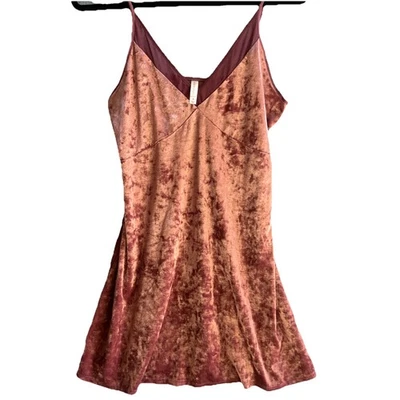 XHILARATION  Pink Babydoll Cami Crushed Velvet Mesh Lace Romantic Sleep Dress M - Image 1 of 4