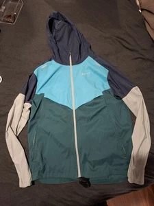 Nike Windrunner Jacket Mens Medium Running Packable Pouch Repel Blue Reflective - Picture 1 of 6