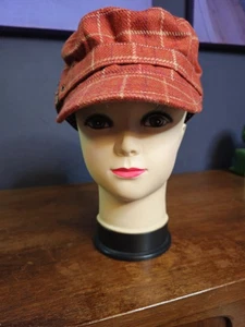 J Crew 100% Wool Newsboy Cabby Belted Red Plaid Lined Cap Hat Size M - Bild 1 von 8