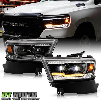 2019-2022 Ram 1500 Black Full LED Sequential Turn Dual LED Projector Headlights - Image 1 of 4