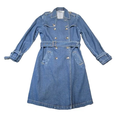 Винтажный Newport News джинсовой ткани Тренч 10 синий двубортный карманы 90-х Duster - Изображение 1 из 4