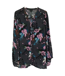 Torrid Neu mit Etikett Größe 3 Plus Top schwarz Blumen Crinkle Gaze Bauer - Bild 1 von 7