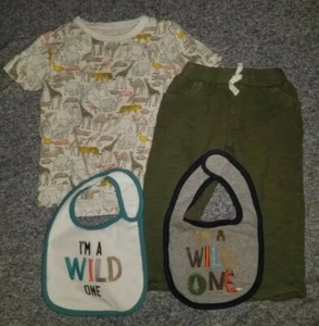 Boys 4 Piece Short Sleeve & Pants Outfit Set & 2 Bibs Carter's 24 Months Safari - Picture 1 of 5