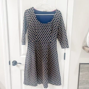 Boden blau-gelb Wabenmuster Fit and Flare 3/4 Arm Kleid Größe 6 L - Bild 1 von 7