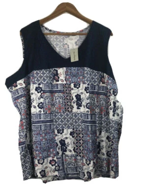 NWT Jason Maxwell Women's Size 3X Sleeveless Embroidered Too Blue Floral Print - Image 1 of 4
