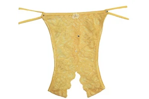 Prestige Biatta Yellow Lace Crotchless Thong with Crystals Detail One Size - Picture 1 of 2