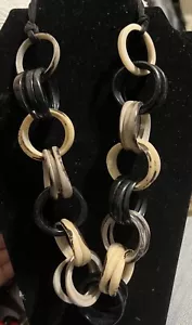 Chunky Black & Pearlized Beige Necklace Large Link Statement - Picture 1 of 4