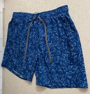 prAna Size Large Blue Leaf Hawaiian Plunge Swim Trunks Surf Board Shorts Pocket - Picture 1 of 3