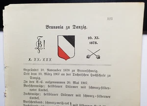 Turnerschaft Brunonia zu Danzig - um 1914 / Seite mit Farbschild Studentika - Bild 1 von 1
