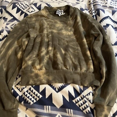 Pam & Gela Medium Green Tie Dye Cropped Cotton Crewneck Pullover Sweatshirt S - Image 1 of 4