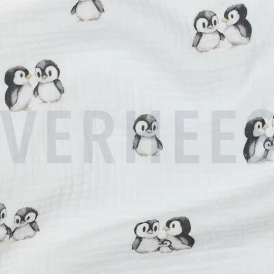 Musselin Pinguin Baby Bio Meterware  Öko-Tex Double Gauze ab 50cmx133cm - Bild 1 von 4