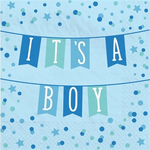 Servilletas para bebidas It's a Boy 16 por paquete de papel vajilla de ducha para bebé niño de 5" x 5" Foto 1 de 1