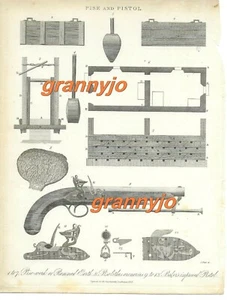 Grabado en placa de cobre 1824, de pisa y pistola por J. Pase - Imagen 1 de 2