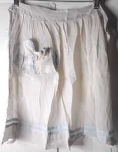 Delantal de anfitriona hecho a mano de colección blanco/azul cinta sesgada recorte kitsch algodón bolsillo LEER - Imagen 1 de 9