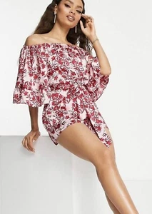 River Island Floral Silk Off Shoulder Playsuit Size 8 Petite BNWT - Picture 1 of 8
