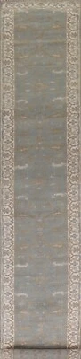 Geometric Oushak Indien Narrow/ Long Runner Rug 2' 6" x 19' 3" Handmade Carpet - Image 1 of 4