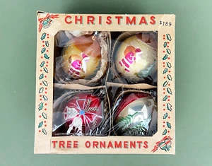 4 VTG Poland Painted Jumbo Glass Teardrop Christmas Ornaments Santa Bell 5.5'' - Picture 1 of 23
