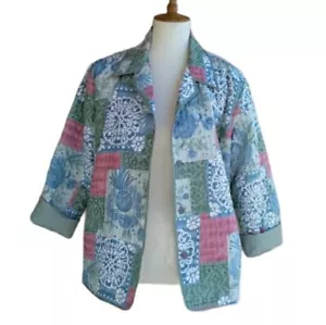 Giacca patchwork trapuntata seta multicolore vintage Alfred Dunner - Foto 1 di 10