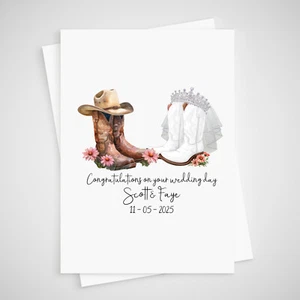 Stivali da cowboy personalizzati biglietto giorno matrimonio sposa sposo cowgirl paese - Foto 1 di 2