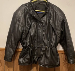 VTG 80s-90s Midnight Oil Black Leather Women’s Biker Jacket Sz Lg Rare Find!! - Picture 1 of 9