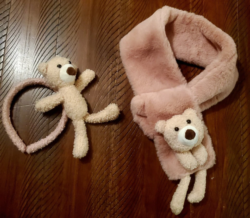 Girls Minnie Winter Knitted Hat Beanie Scarf 2 Pcs Set Pink Purple Poms Ages 4-6