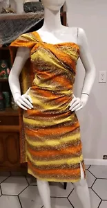 Vintage 1960s Kamehameha Hawaiian Sarong Yellow Orange Shaheen Style Dress Sm Md - Picture 1 of 15