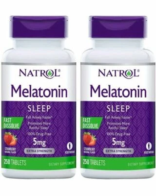 Natrol Melatonina Disolución Rápida 5mg Sabor Fresa, 250 Comprimidos (Pack de 2) Foto 1 de 4