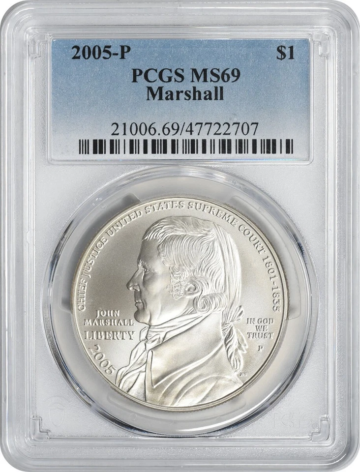 2005-P Marshall Silver Commemorative Dollar MS69 PCGS - Image 1 of 2