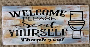 PRIM NEUTRAL FINISH Please Seat Yourself BATHROOM SIGN WALL Hanger BATH PLAQUE - Picture 1 of 1