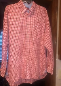 Neu ohne Etikett Tommy Hilfiger langärmliges Hemd rot orange weiß kariert kariert Knopfleiste Lg - Bild 1 von 9