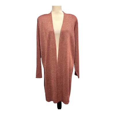 Cárdigan Susan Graver 1X Rojo Metálico Dorado Acanalado Frente Abierto Plumero Vacaciones Foto 1 de 4