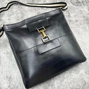 GUCCI Sherry Line Negro Blanco Bolso de Hombro Cuero Negro Auténtico Dorado Herrajes - Imagen 1 de 10