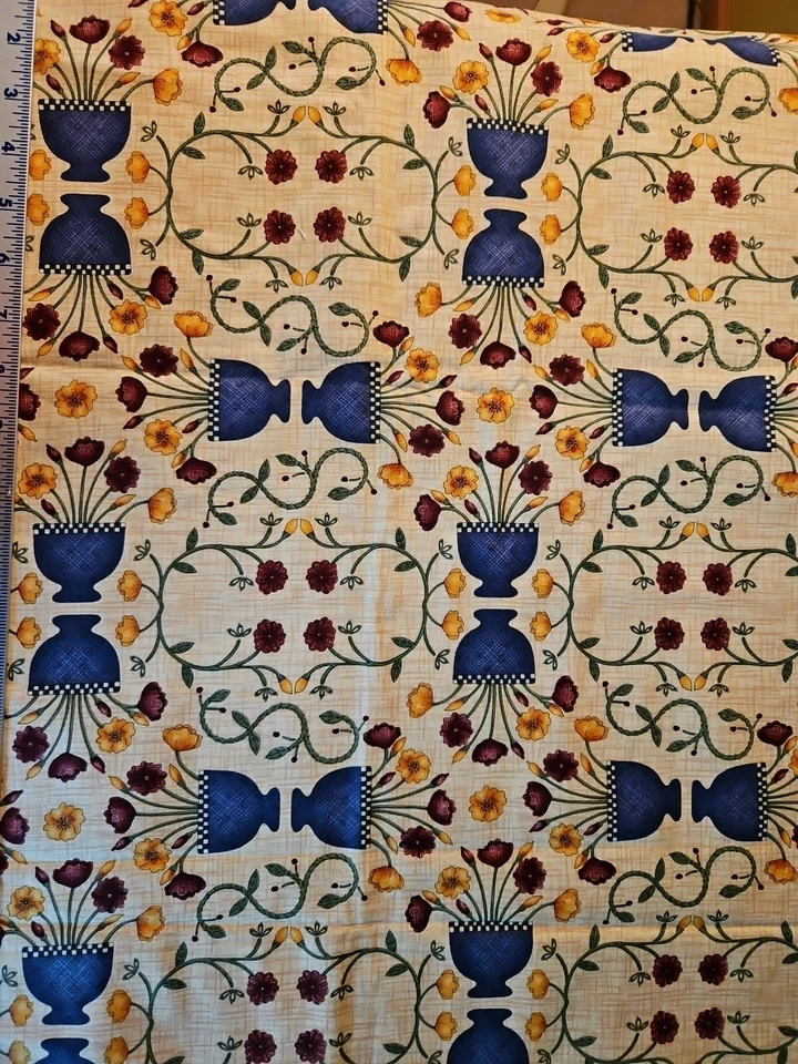 Pieza de material de tela de acolchado Debbie Mumm 38" X 36" maceta floral de algodón Foto 1 de 1