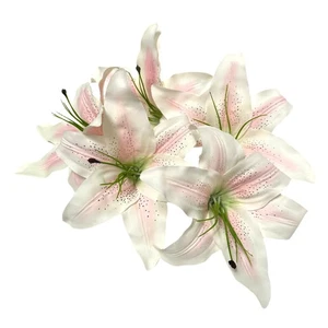 Set of 5 Large Artificial Casablanc Lily Ivory and Pink Flower Heads Decorative - Picture 1 of 5