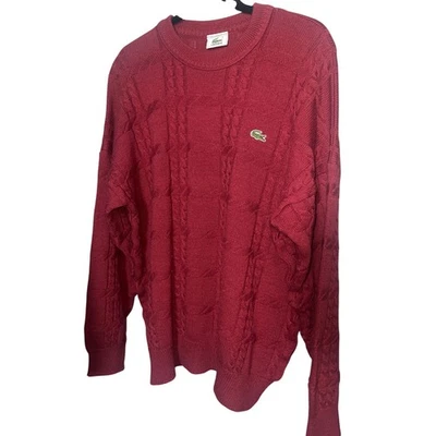 Suéter de Lana Lacoste Vintage Años 90 Hecho en Francia | Tejido con Cable Rojo (US XL) Raro  Foto 1 de 4