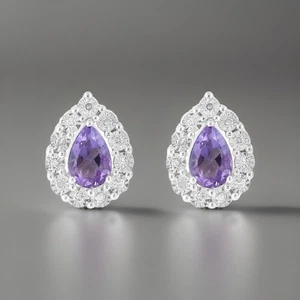 NEW! Effy Sterling Silver & Amethyst Stud Earrings / MSRP $500 - Picture 1 of 4