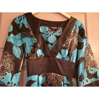 Vestido Kimono Floral Azul Negro Sedoso Hecho en EE. UU. 3 XOXO Foto 1 de 3